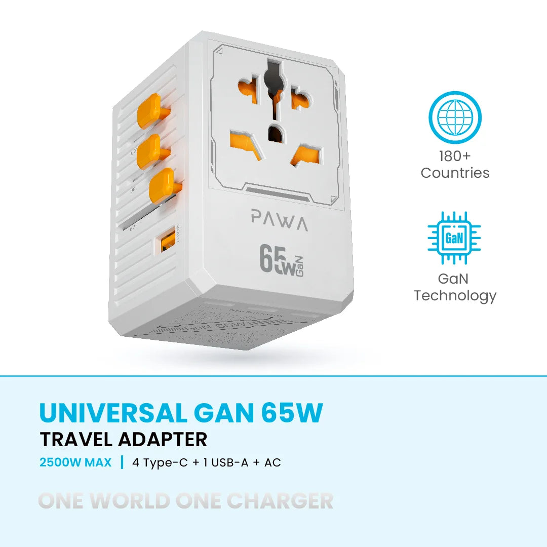 Pawa Universal GaN Travel Charger 65W.(PW-TCUTA65W-WH) Pawa Universal GaN Travel Charger 65W.(PW-TCUTA65W-WH)